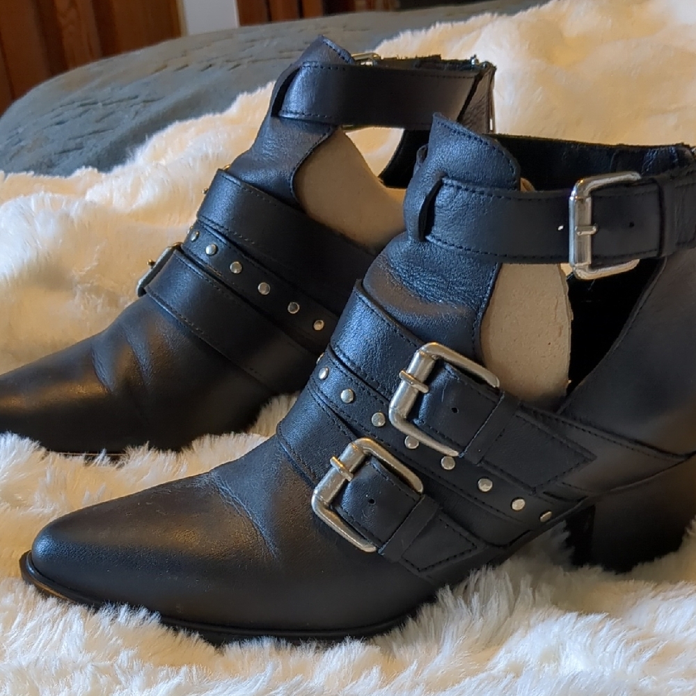 Steve Madden Black Ankle Booties with Straps and Studs